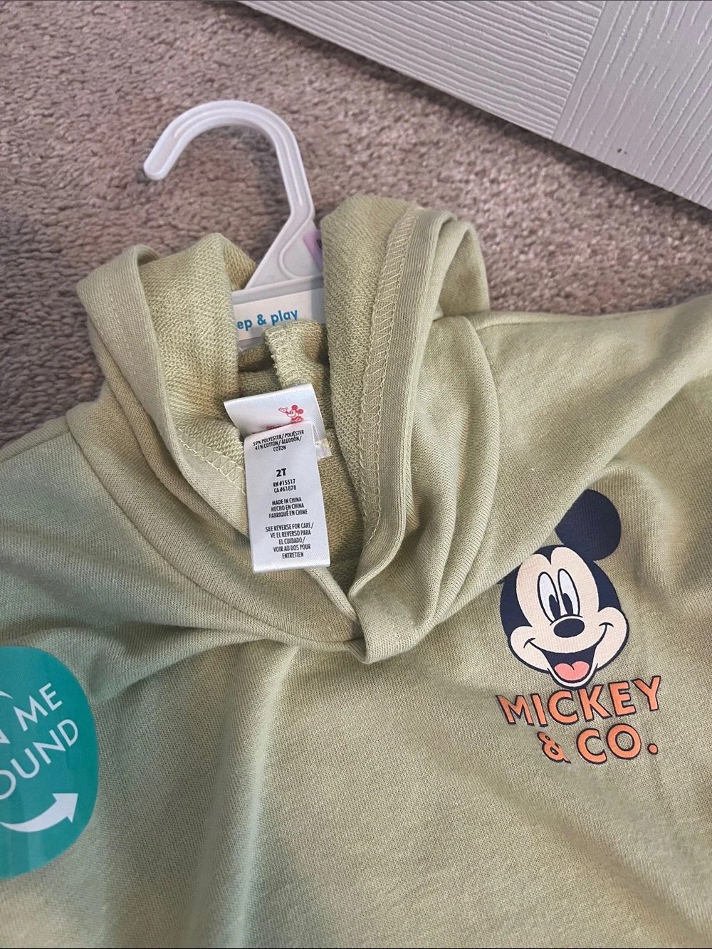 Disney Kids Short Sleeve Mickey Hoodie - Light Olive & Navy